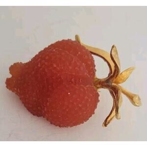 Strawberry Brooch Pin Scarf Pin Resin Vintage Gold Red Very Detailed